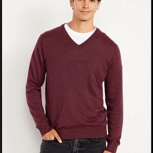 Bruno Ferraro Men's V-Neck Sweater Burgundy Extra Fine Merino Wool, Size M